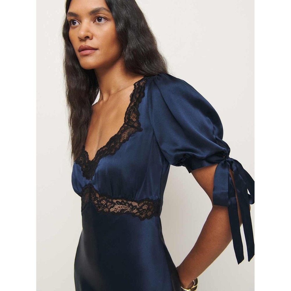 NWT Reformation x Kacey Musgraves Stella Silk Dress in Navy $348 - Size 2 - Picture 7 of 16